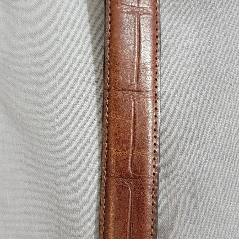 Brown Mock‎ Croc Leather Western Belt Silver Ornate 3pc Buckle Set USA M